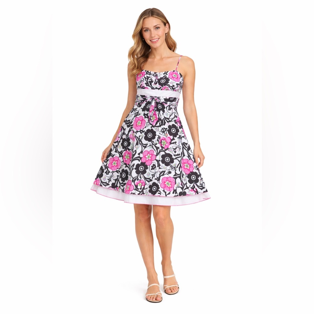 Gemini XL Pink Black Floral Spaghetti Strap Cotton Dress